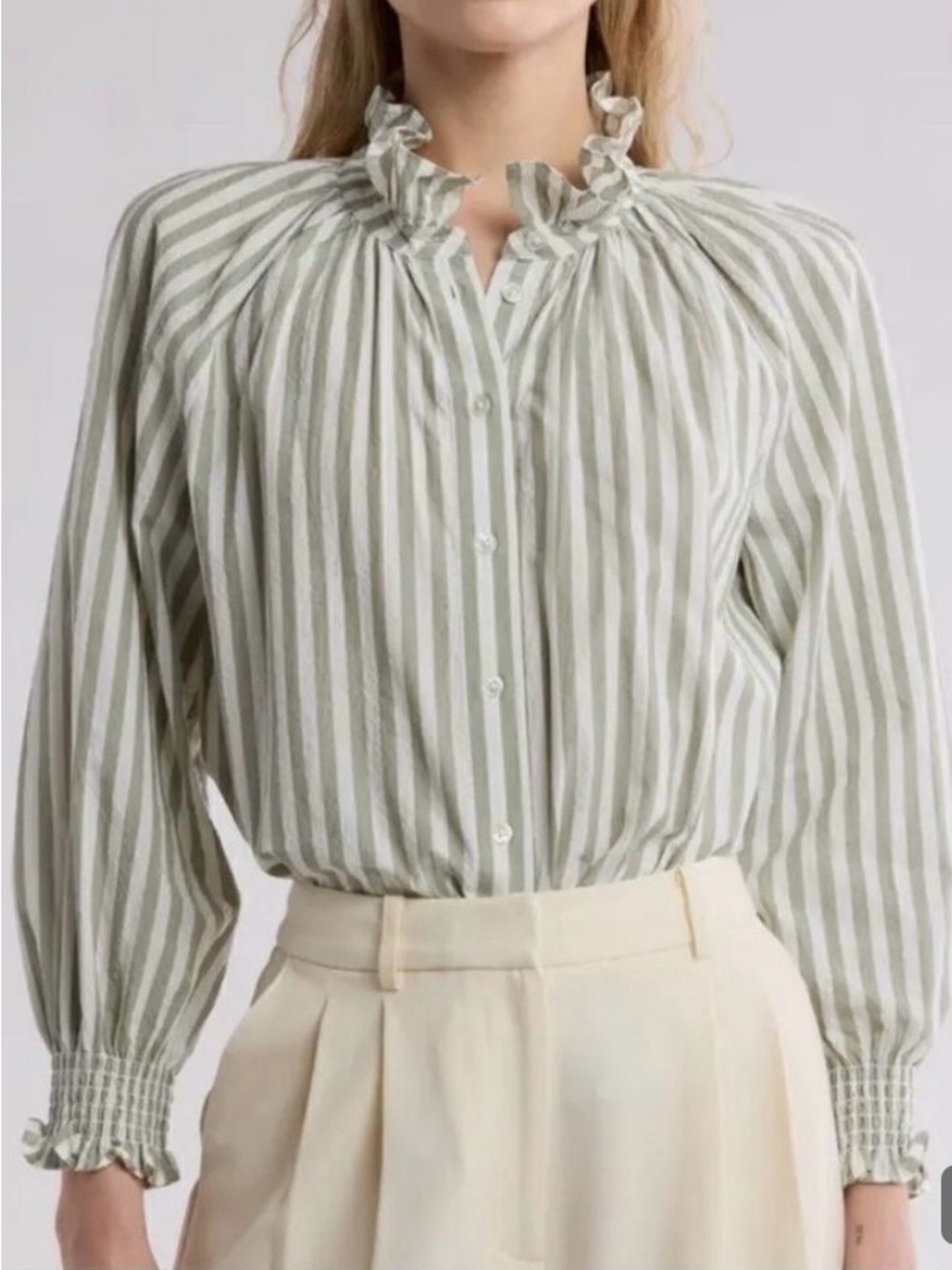 Veronica Beard Calisto Striped Ruffle Collar Blouse size M